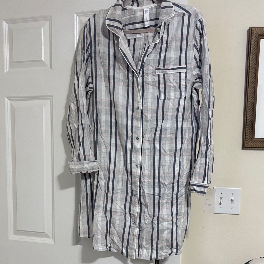 NWT Stars Above Pink and Grey Striped Flannel Nightgown